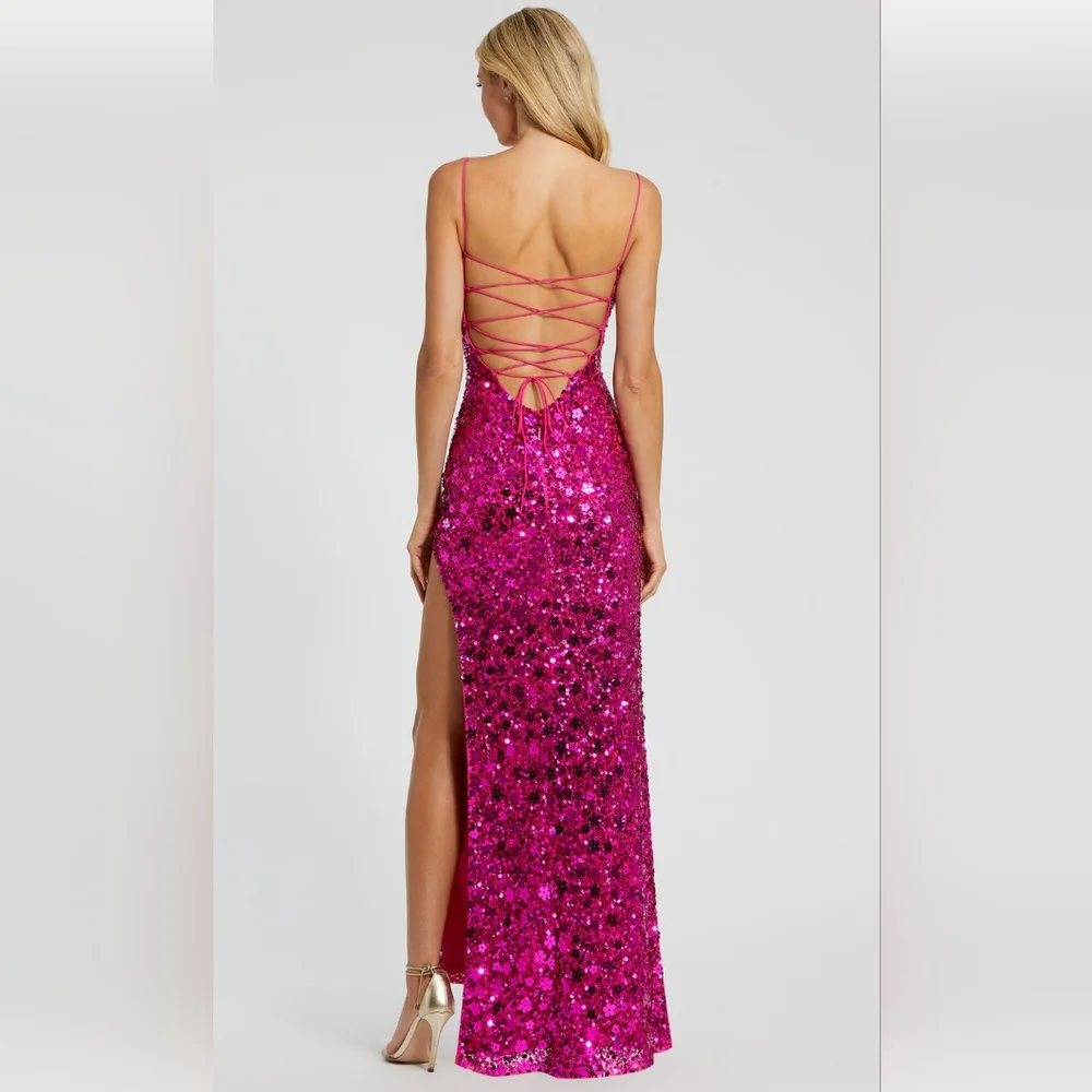 MAC DUGGAL-EMBELLISHED SPAGHETTI STRAP SWEETHEART GOWN WITH SLIT - Picture 3 of 8